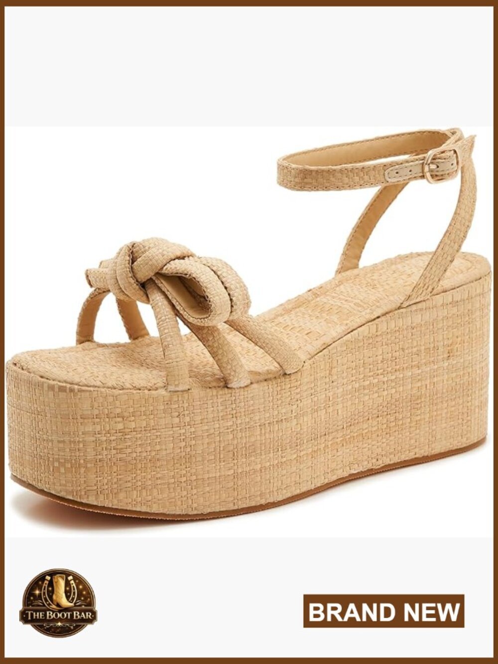Raffia Platform Wedge Sandals with Bow Knot Ankle Strap Open Toe Summer